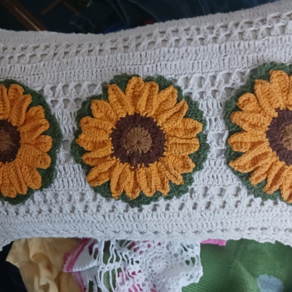 Shabby Chic Sunflower Crocheted Rectangle pillow Brand new